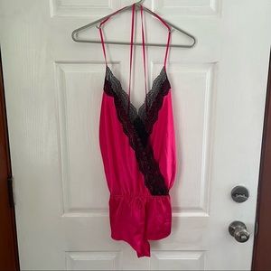 Victoria's Secret Hot Pink Satin and Lace Sexy Romper